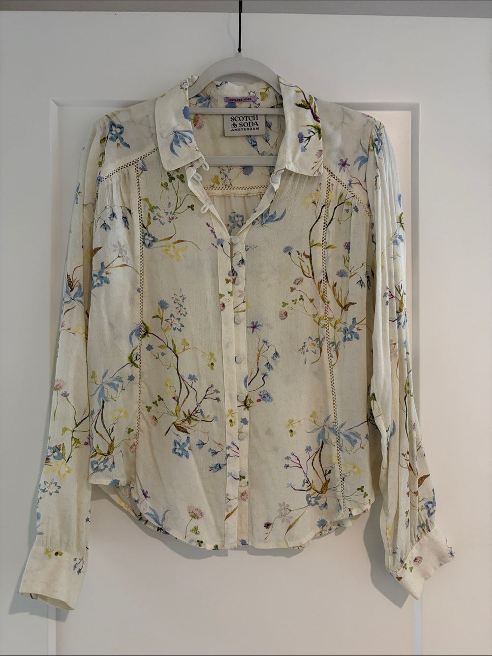 Scotch & Soda Cream Floral Button-Up Blouse with Blue & Green Accents